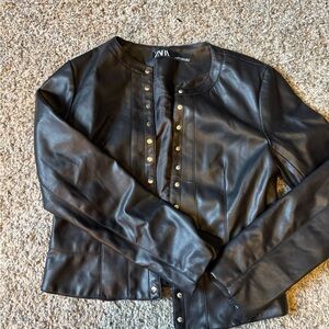 Zara Studded Black Leather Jacket